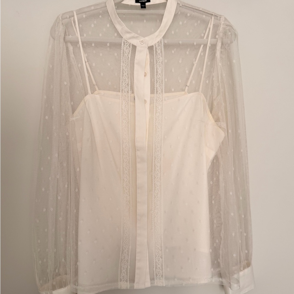 Elegant Sheer White polka dot Blouse